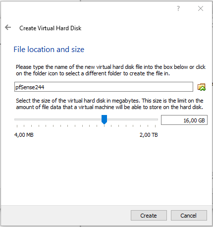 Fig.12 - Create Virtual Hard Disk: File location and size